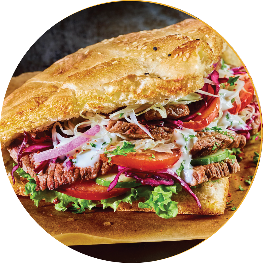 Berliner Haus doner sandwich, circular brand cutout